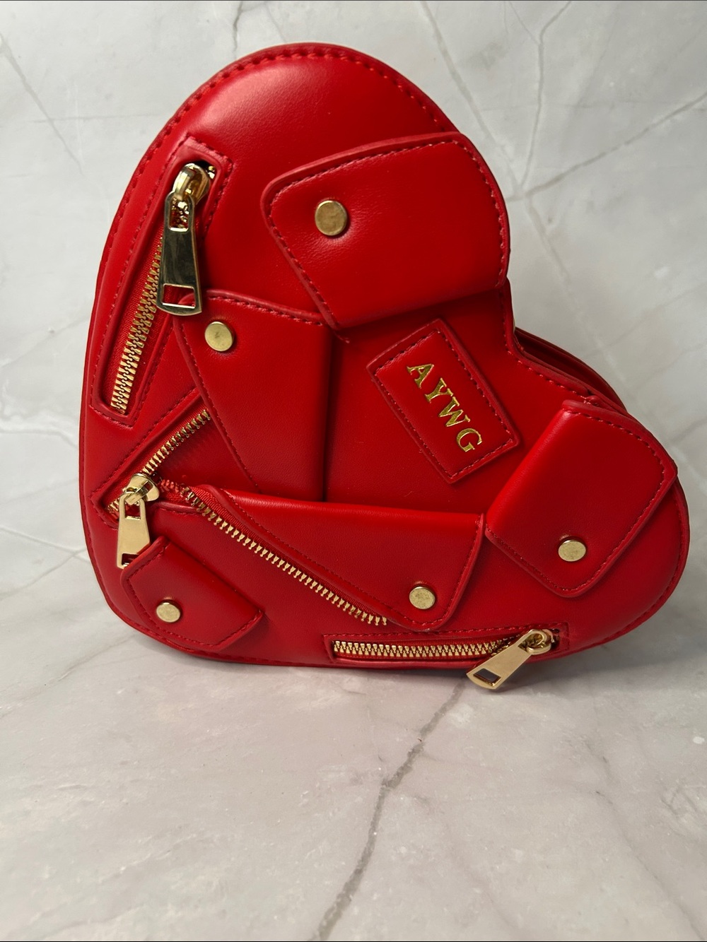 Red Heart-Shaped Leather Crossbody Bag